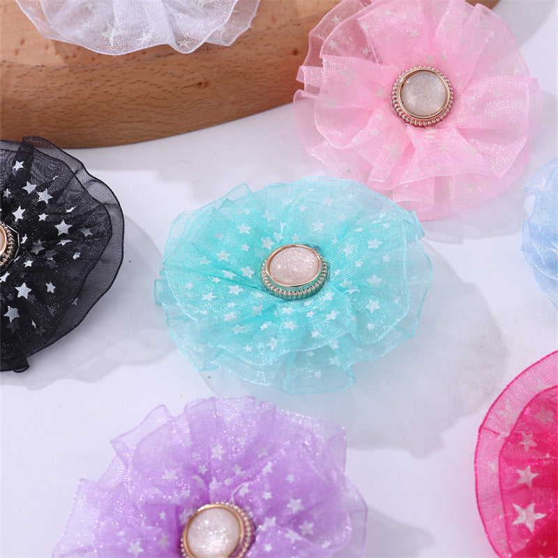 Lindo pasador floral para niñas con detalles de tul y perlas en estilo dulce y fresco