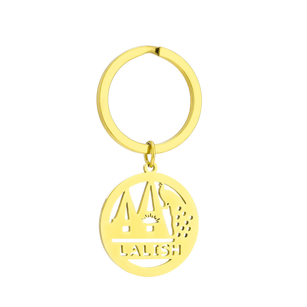 Colgante de Llavero de Templo de Pavo Real de Estilo Étnico en Acero de Titanio para Hombres y Mujeres