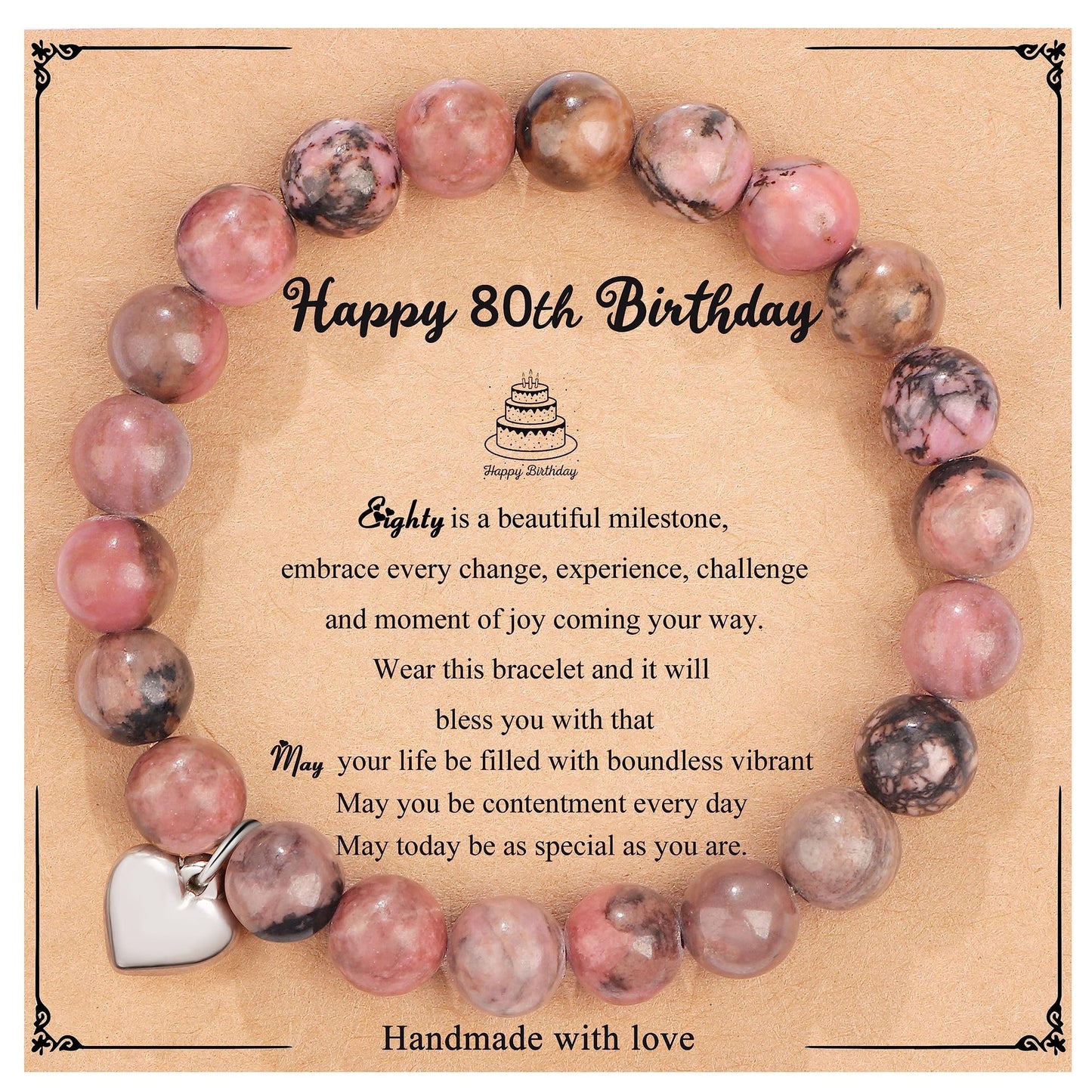 Natural Stone Zebra Print Round Beaded Bracelet for Women