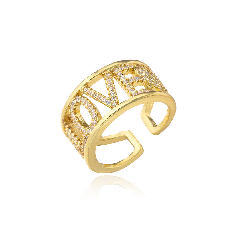 Sweet 18K Gold Plated Geometric Star Brass Ring with Micro-Inlay