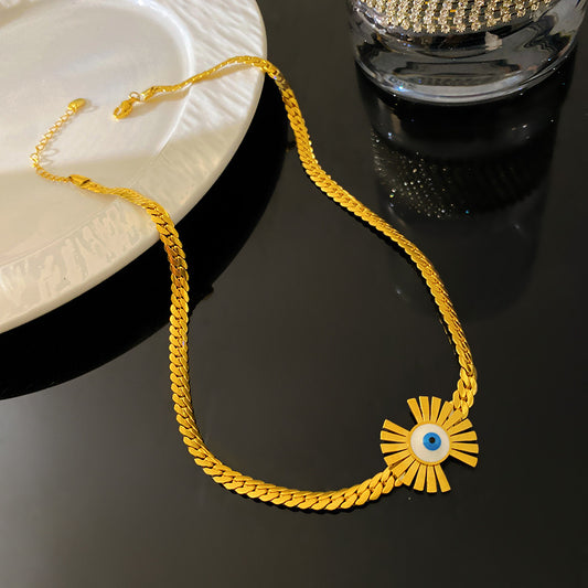 Exaggerated Streetwear 18K Gold Plated Drip Oil Teardrop Evil Eye Necklace Titanium Steel
