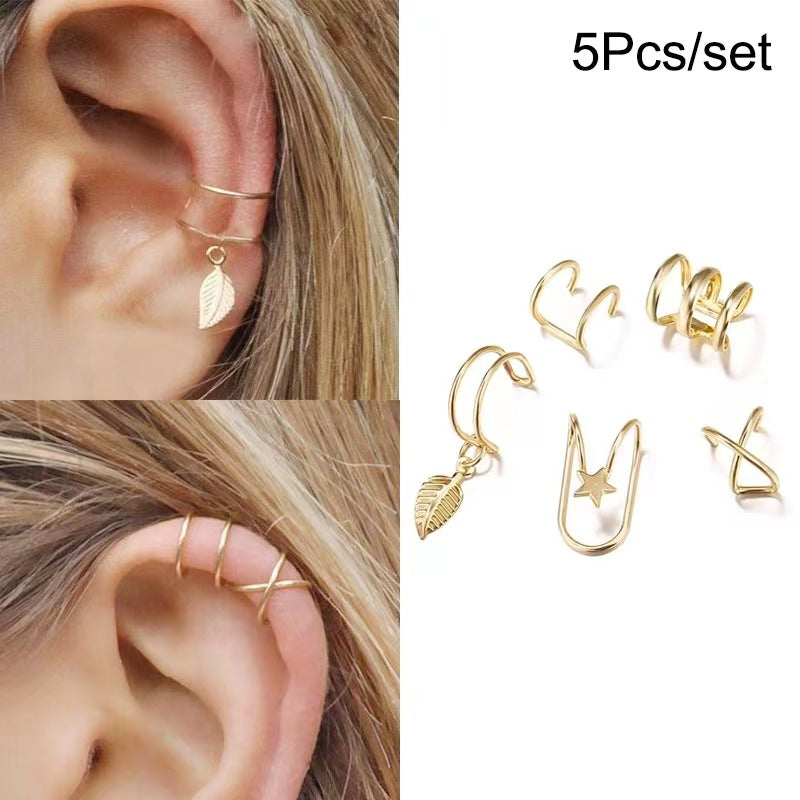 Creative Geometric Round Double C U-Shape Plated Alloy Ear Cuff Set for Women