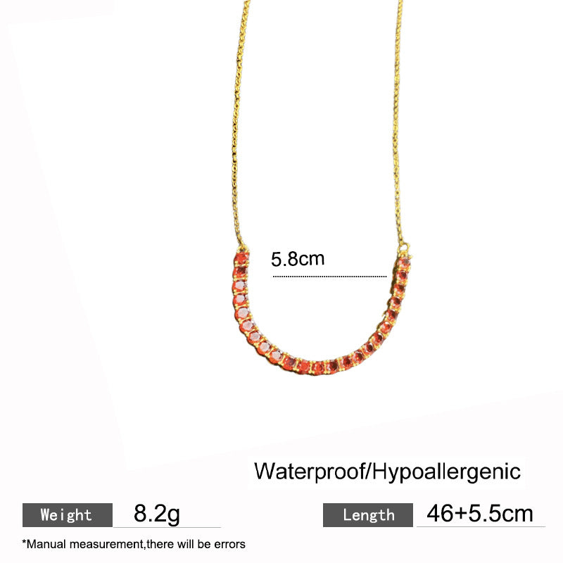 Sweet Gold Plated Titanium Steel Heart Geometric Cubic Zirconia Smile Necklace for Women