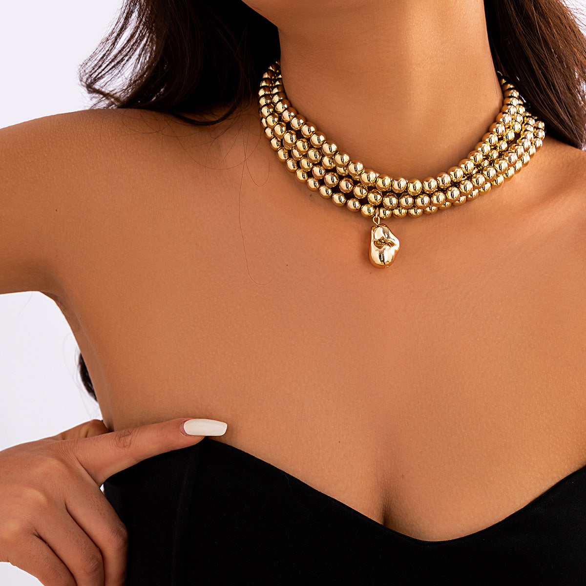 Minimalist Vintage Retro Geometric Round Pearl Pendant Necklace for Women Ball Chain