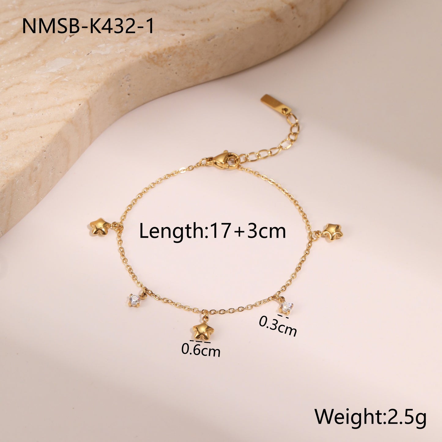 Fashionable Star-Shaped Titanium Steel Bracelet with 18K Gold Plating and Zircon Inlay for Women