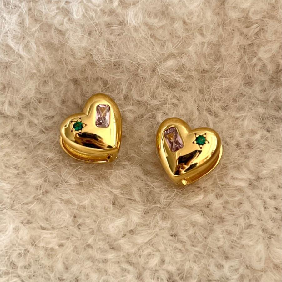 Pendientes minimalistas de tuerca de plata de ley 925 con forma de corazón e incrustaciones de circonita para mujer