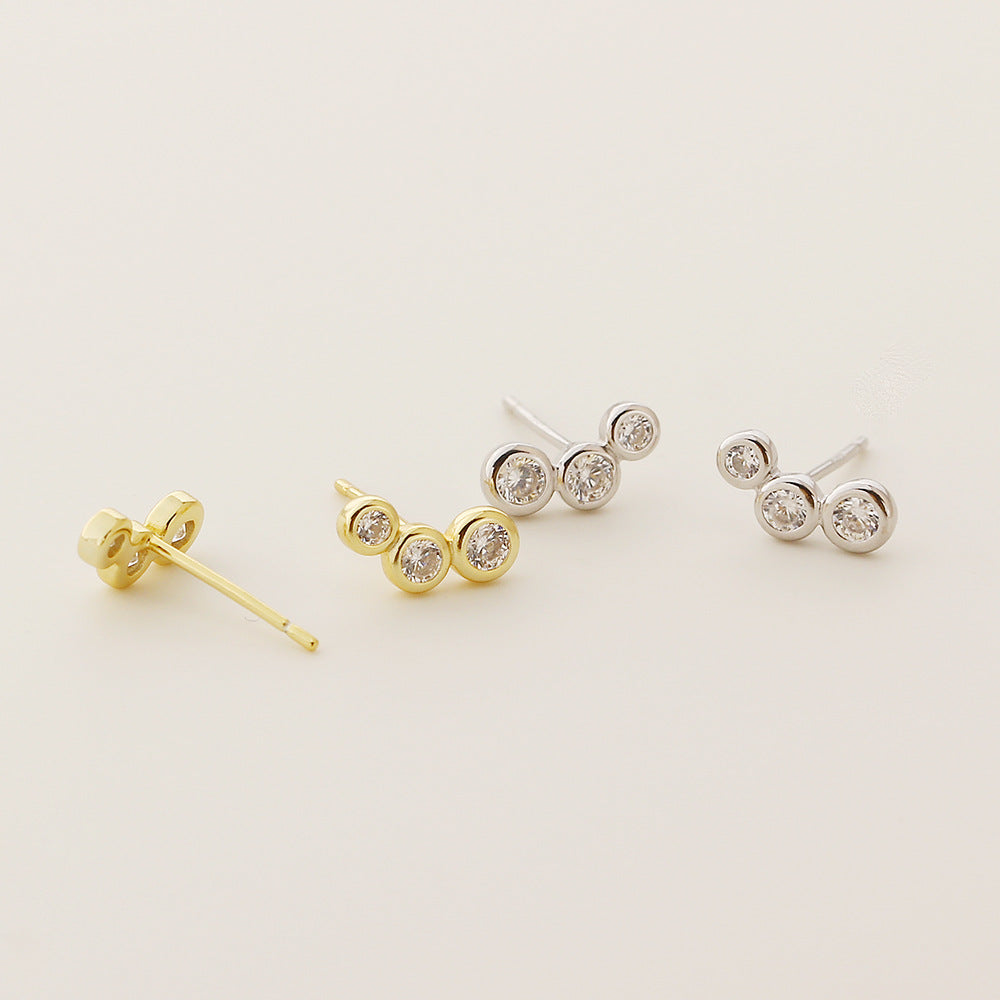 Orecchini a perno rotondi geometrici minimalisti in argento sterling 925 con intarsio in strass per donna
