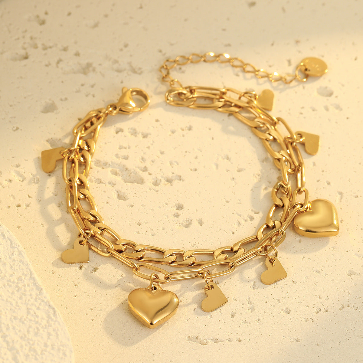 Vintage-Inspired Women's Stainless Steel Plated Bracelet with Heart Pendant and Tassel Detail