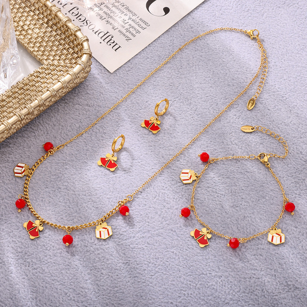 Set Collana con Ciondolo a Ruota Panoramica Stile Lusso con Granato Smaltato Design Geometrico per Donne Gioielli in Acciaio Inossidabile