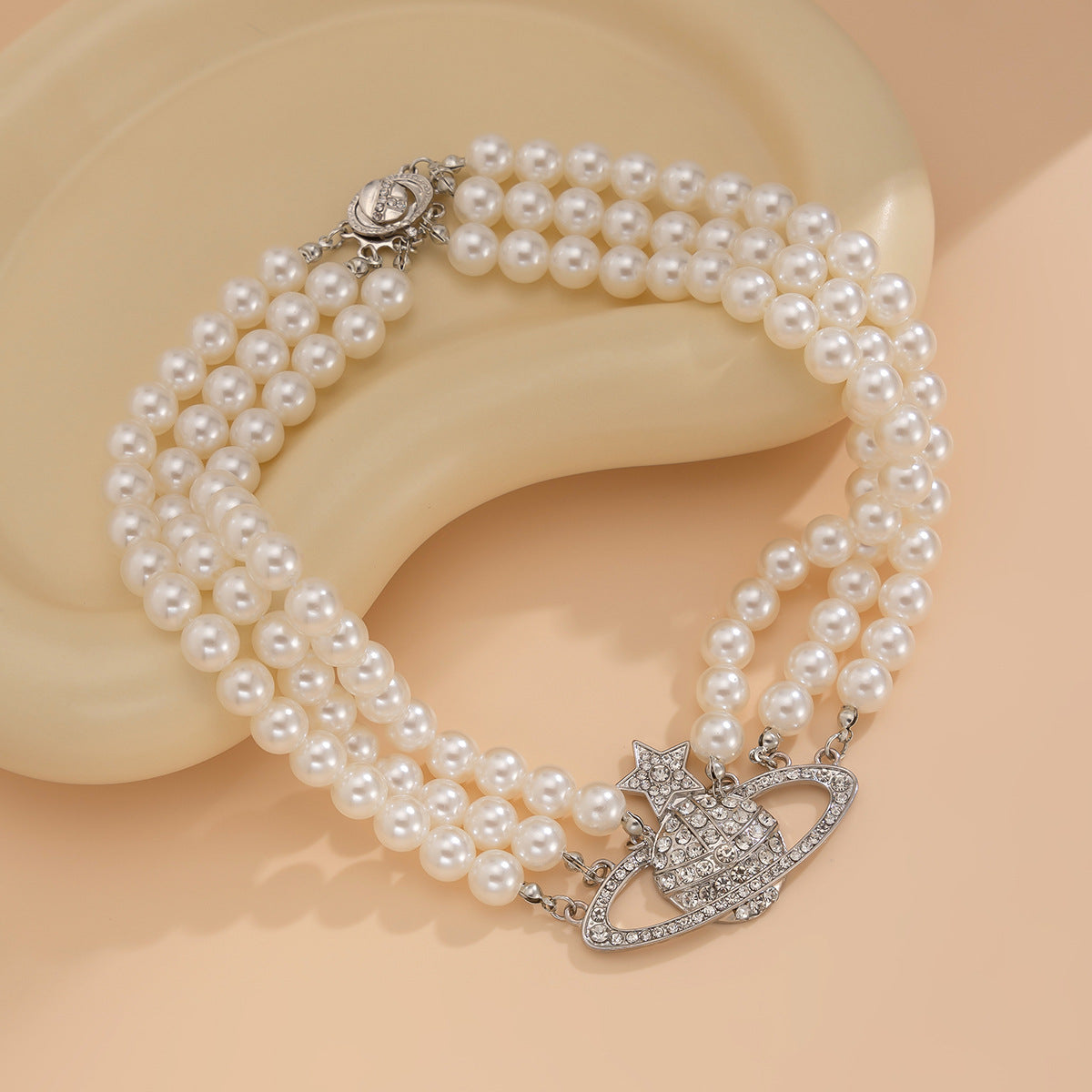 Minimalist Multi-Layer Star Rhinestone Alloy Pearl Necklace for Women