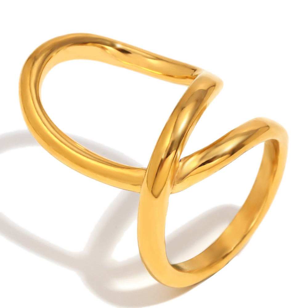 Anello Minimalista Geometrico in Acciaio Inox con Placcatura Oro 18K a Doppio Cerchio da Donna