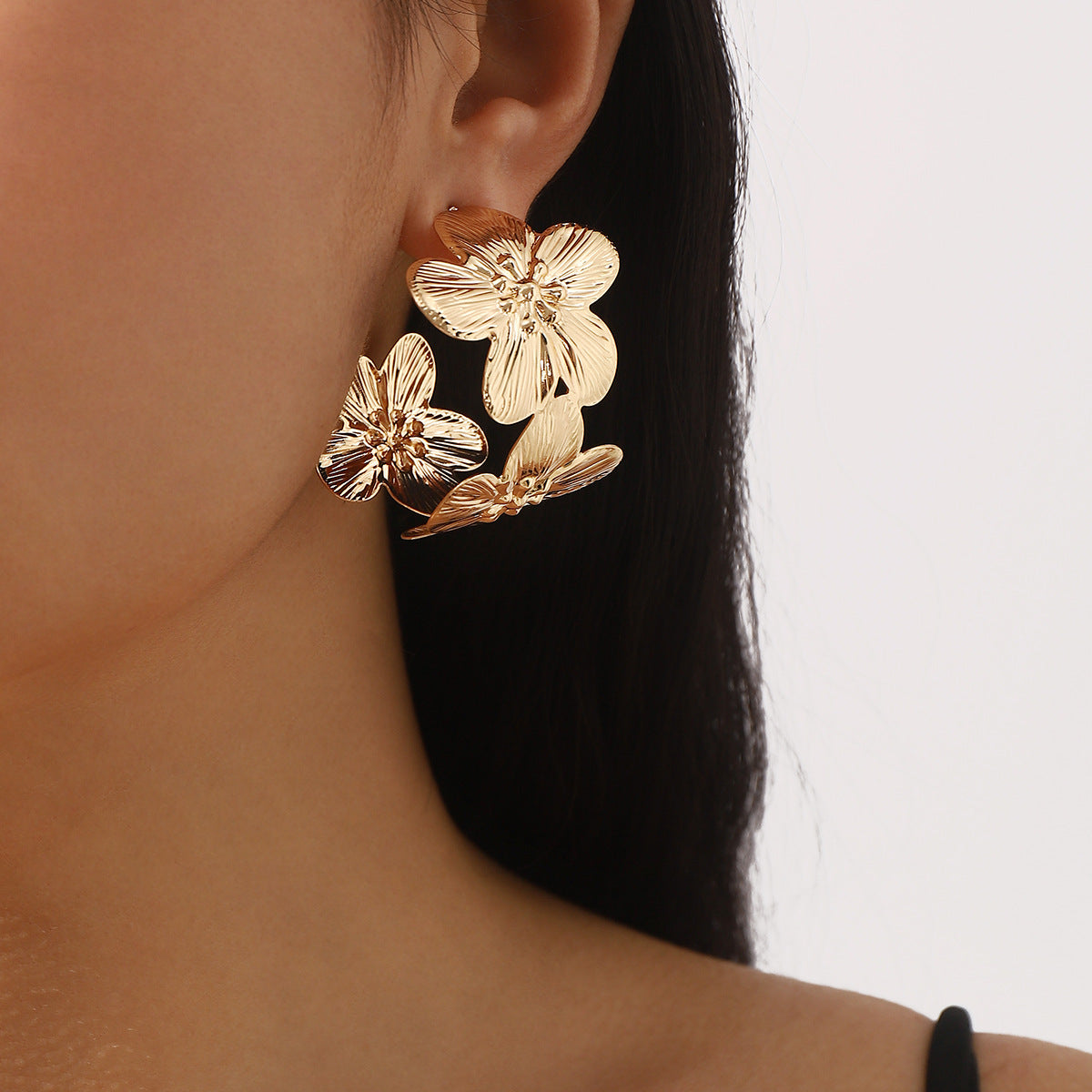 Pendientes de aro circulares geométricos minimalistas florales para mujer de aleación con acabado chapado