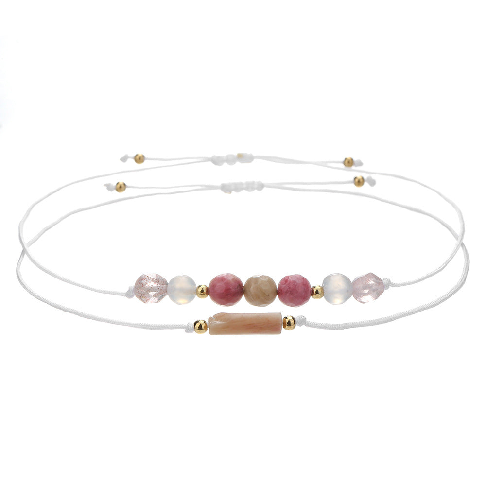Minimalist Handmade Cylindrical Beaded Stone Bracelet with Rose Quartz Tiger Eye Hematite and Black Agate for Unisex