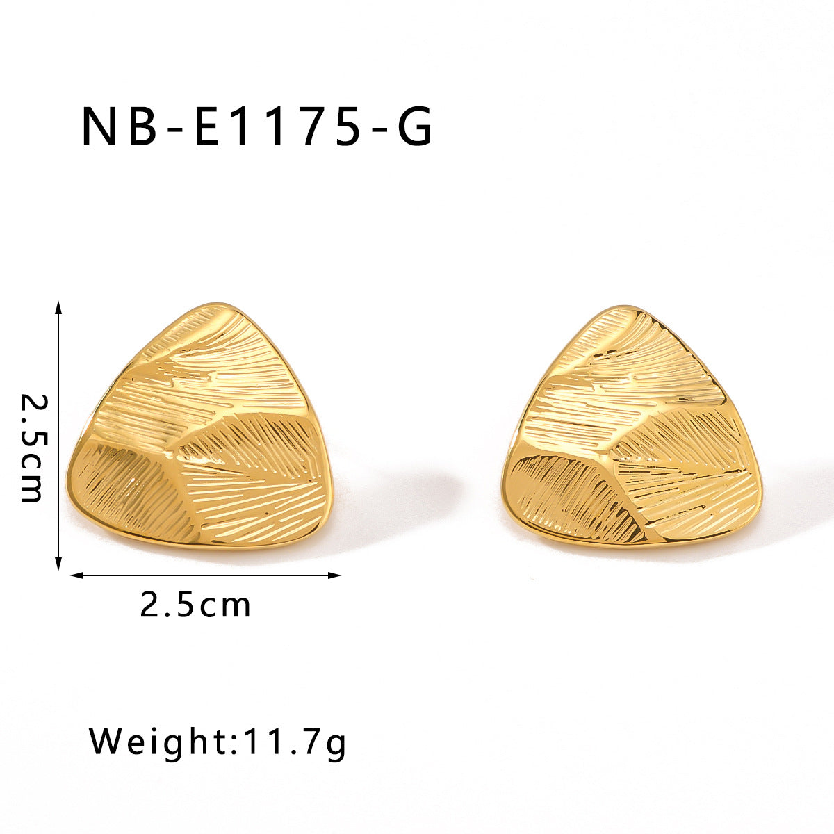 Orecchini geometrici in acciaio al titanio con placcatura in oro 18 carati, design a triangolo testurizzato, ipoallergenici e resistenti allo sbiadimento