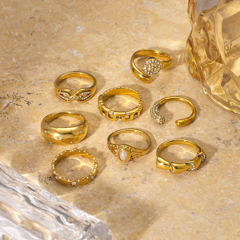 Vintage Minimalist Stainless Steel Drip-Shaped Geometric Ring with 18K Vacuum Plating for Women