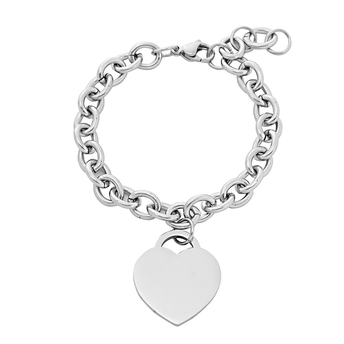 Elegante bracciale da donna minimalista a forma di cuore in acciaio al titanio con lucidatura a specchio e opzione di incisione