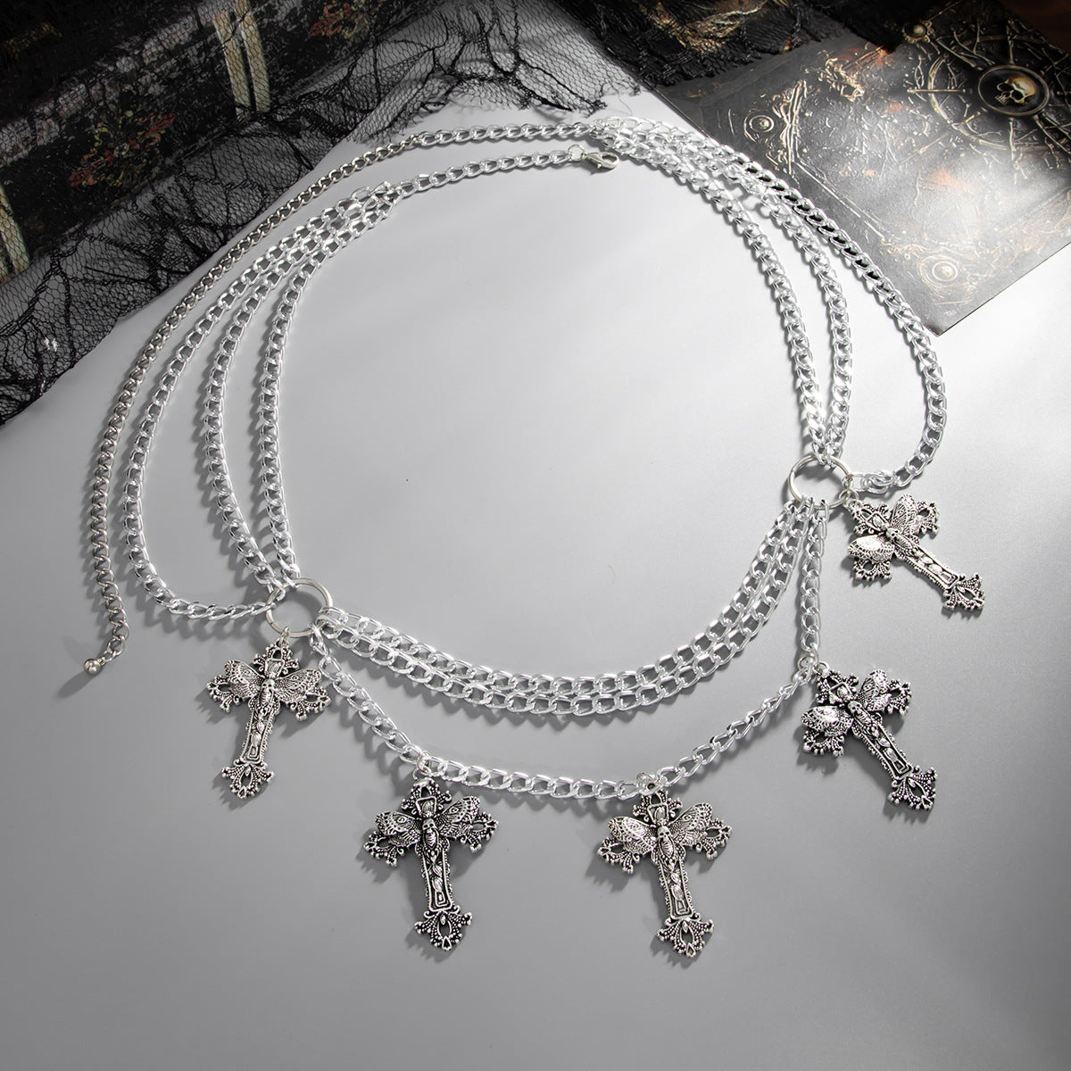 Gothic Cross Body Chain Zinc Alloy Baking Varnish Waist Chain for Women