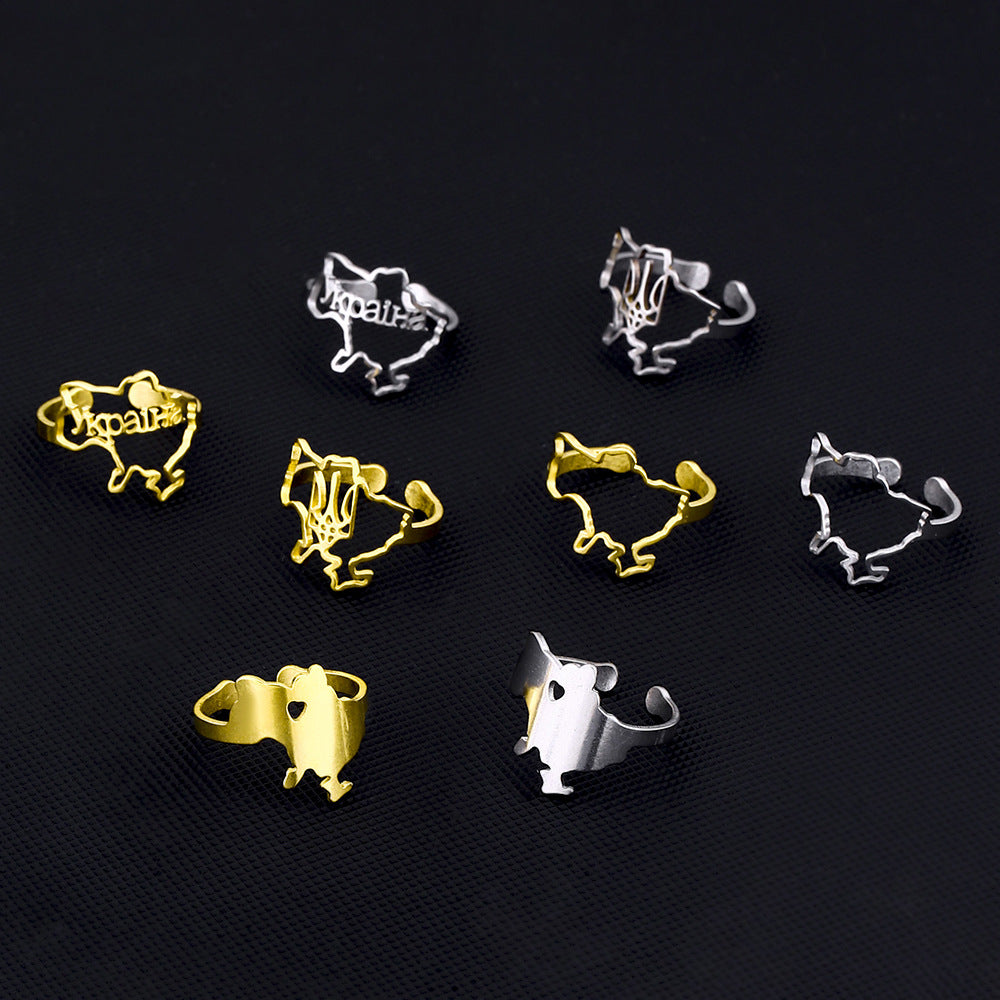 Anello da donna alla moda placcato oro in acciaio inossidabile con cuore aperto e design geometrico