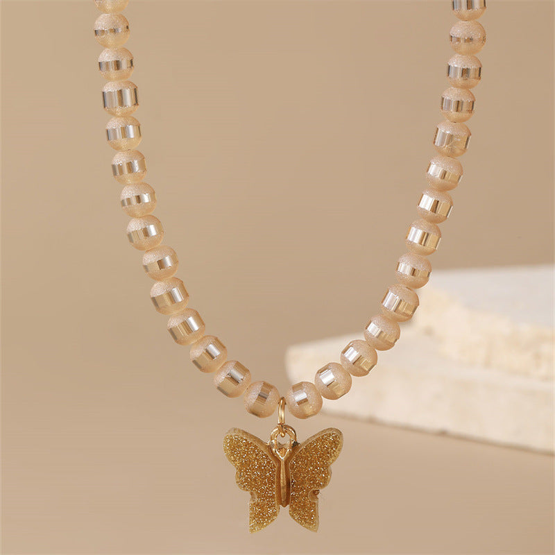 Juego de collar con colgante de lazo de mariposa minimalista para niñas, cadena de cuentas redondas de aleación, regalo de joyería para niños