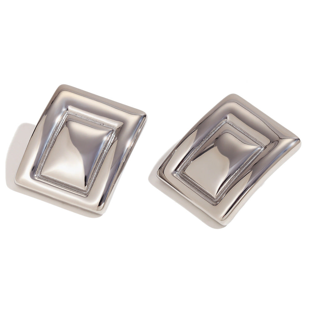 Minimalist Geometric Stainless Steel Earrings with 18K Gold Plating for Women