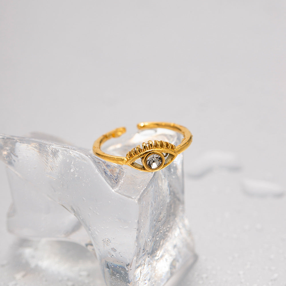 Anello geometrico da donna in acciaio inossidabile placcato oro 18 carati con intarsi in zircone, stile INS