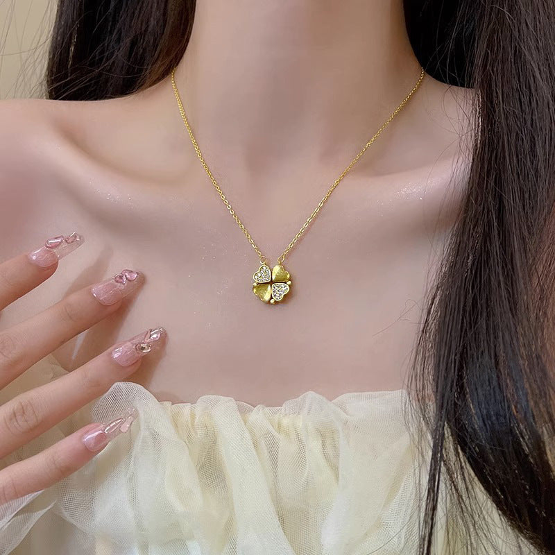 Collana con ciondolo a trifoglio minimalista in acciaio al titanio con finitura placcata per uomo e donna