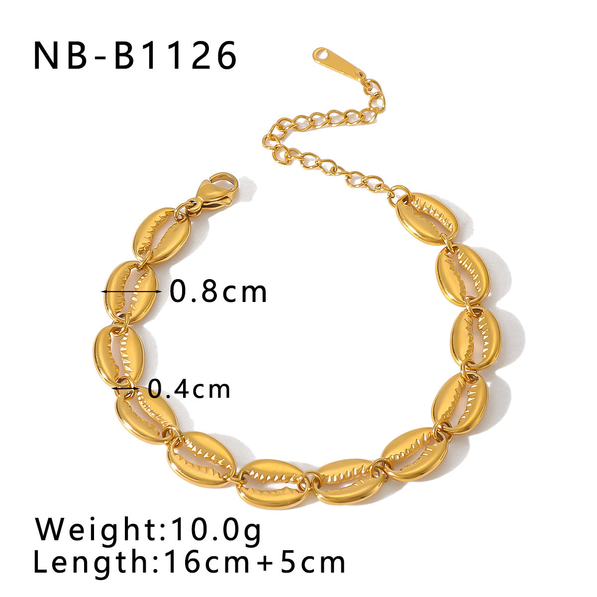 Minimalist Shell-Shaped Pendant Necklace and Bracelet Set in Stainless Steel with 18K Gold Plating for Women