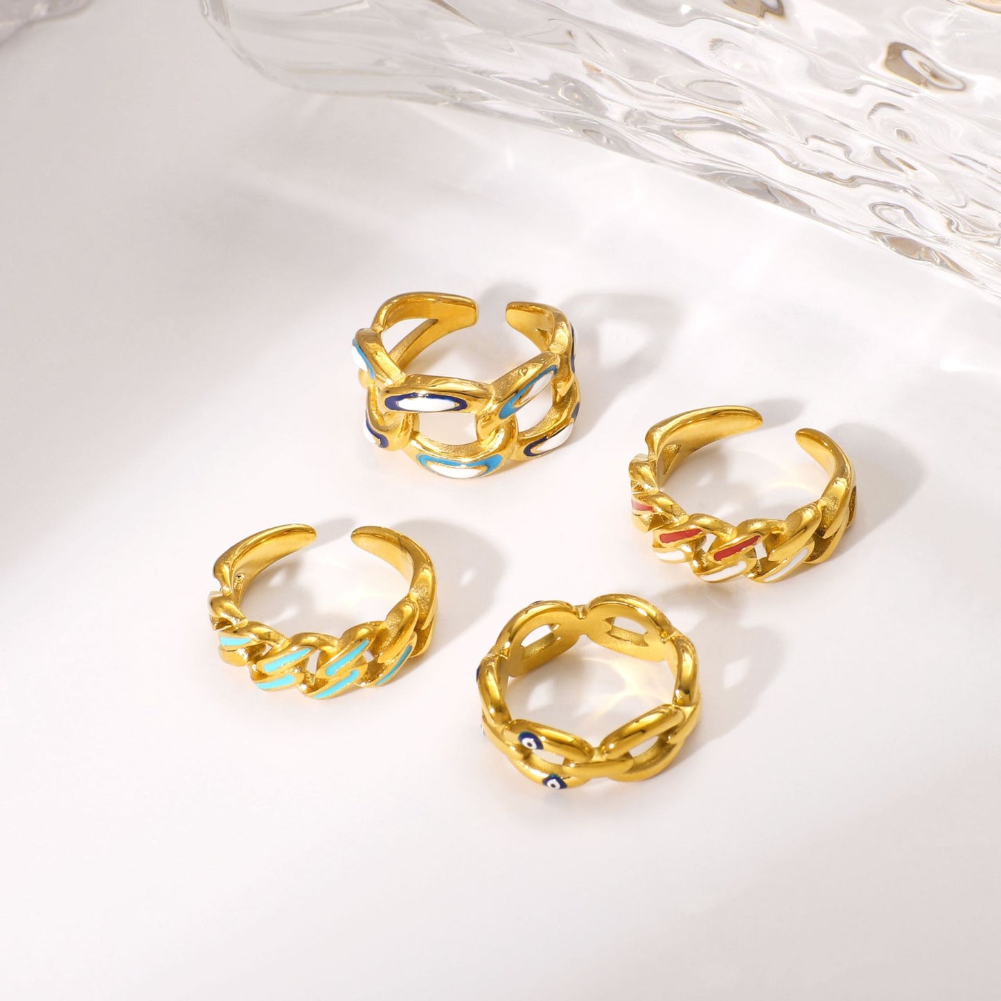 Anello Unisex Placcato in Acciaio Inossidabile con Motivo a Catena, Stile Industriale Retrò e Geometria Chic