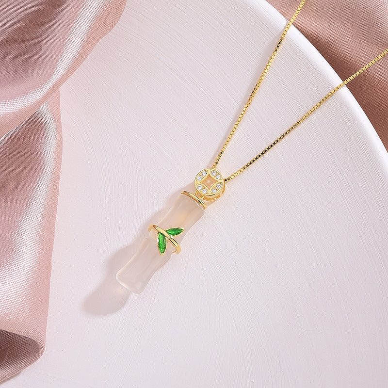 Elegant Bamboo Joint Pendant Necklace in Titanium Steel with Plated Finish for Women