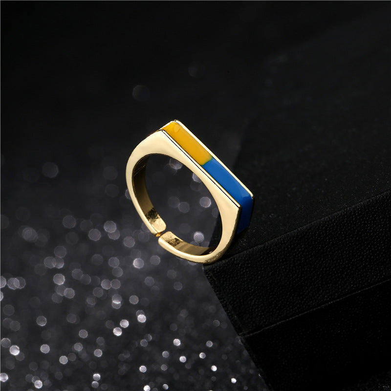 Geometric Drip Oil Gold Plated Brass Ring for Women