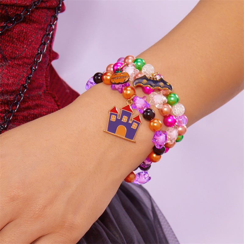 Pulsera elástica de calabaza y fantasma con temática de Halloween para mujer, con construcción de aleación, acabado galvanizado y diseño elástico, accesorio de moda informal