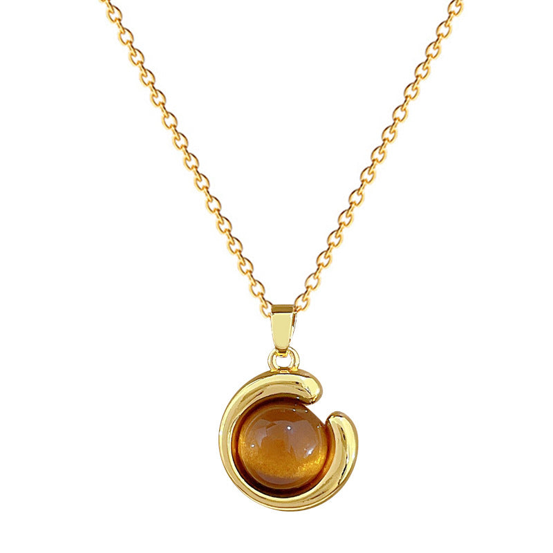 Sweet Geometric Moon Rhinestone Inlay Titanium Steel Necklace for Unisex