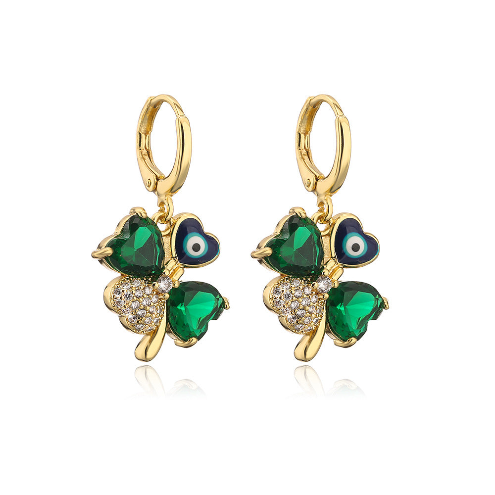 Minimalist Geometric Copper Earrings with Gold Plating and Enamel Detail for Women