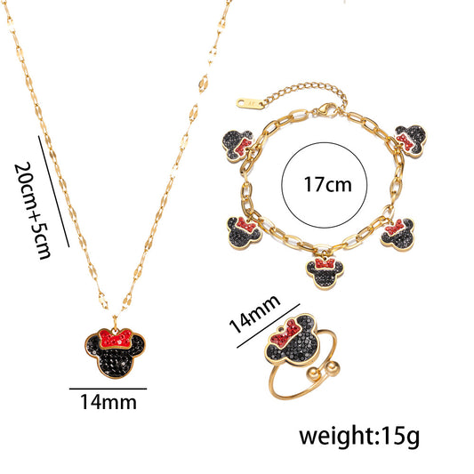 Charm in Acciaio al Titanio PVD con Topolino dei Cartoni Animati per Donna