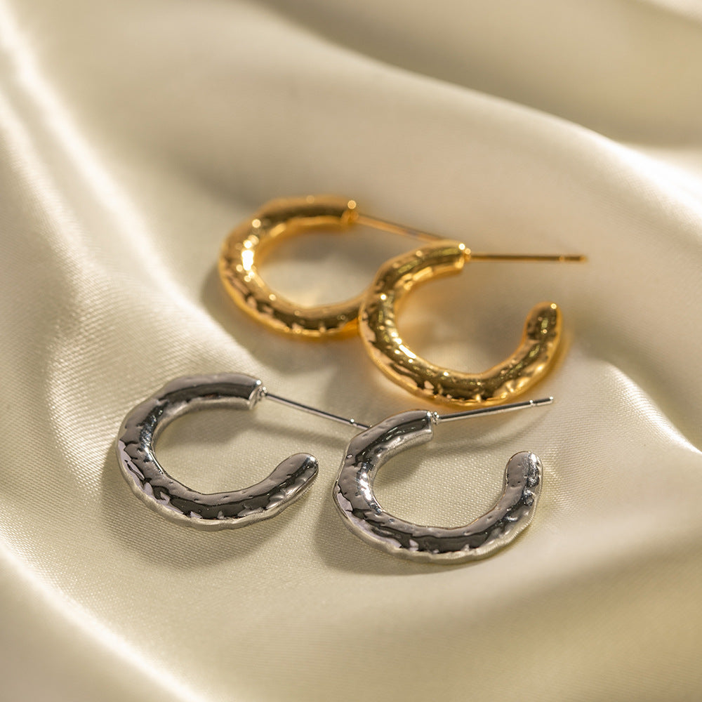 Orecchini geometrici da donna in acciaio inossidabile con placcatura in oro 18 carati ed effetto lavico