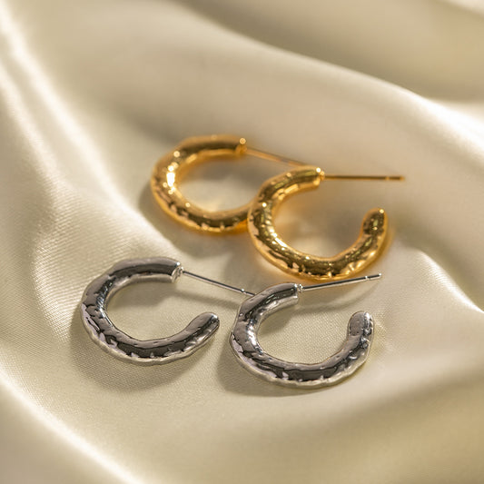 Orecchini geometrici da donna in acciaio inossidabile con placcatura in oro 18 carati ed effetto lavico
