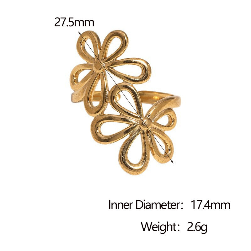 Minimalist Floral Open Ring in Stainless Steel with Plating Finish for Women
