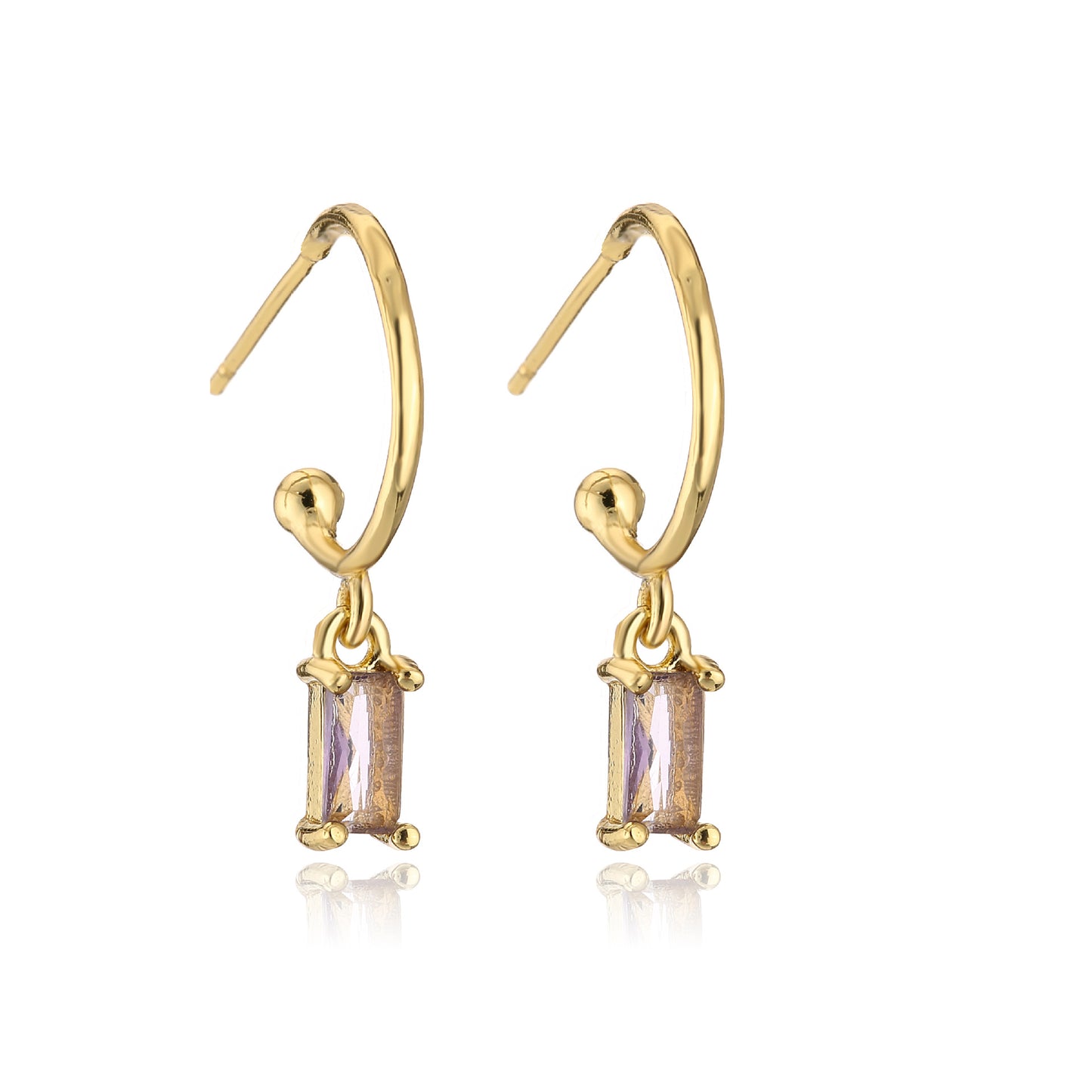 Minimalist Geometric Copper Earrings with Real Gold Plating and Cubic Zirconia Accents for Women