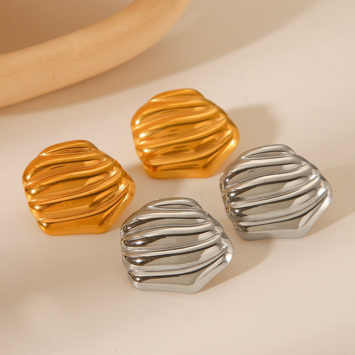 Minimalist Geometric Titanium Steel Stud Earrings with 18K Gold Plating and Rock Texture Finish for Women