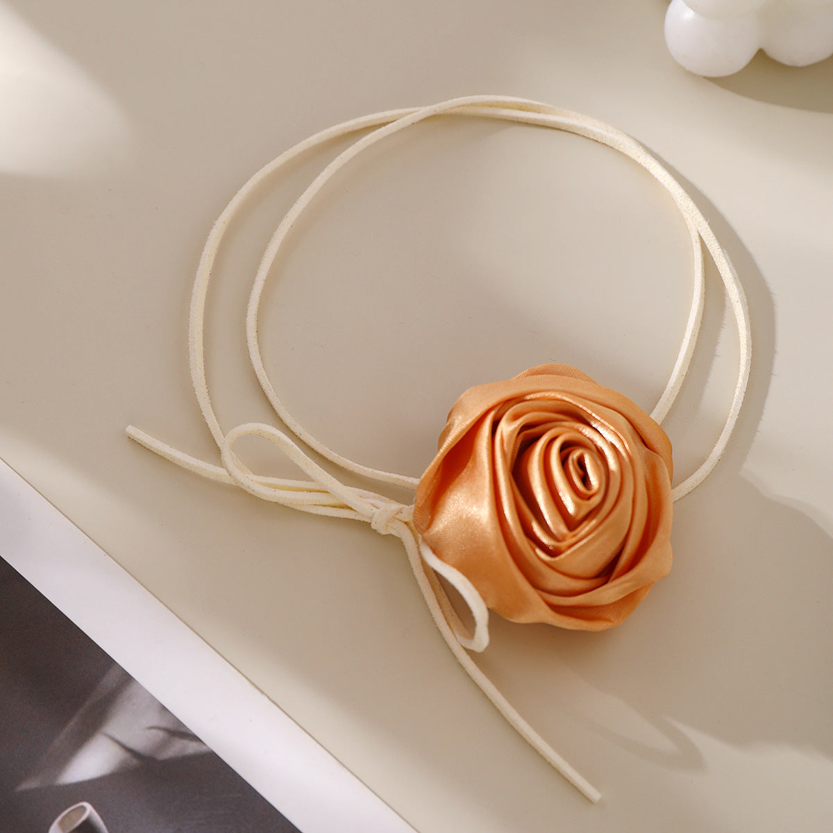 Vintage Floral Fabric Rose Choker Necklace for Women