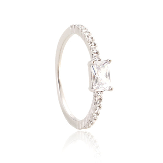 Luxury Geometric Square-Shaped S925 Sterling Silver Ring with Zircon Inlay for Women