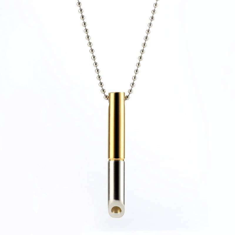 Mindfulness Meditation Whistle Pendant Necklace in Stainless Steel with Geometric Shape Polished Finish for Stress Relief and Yoga Practice