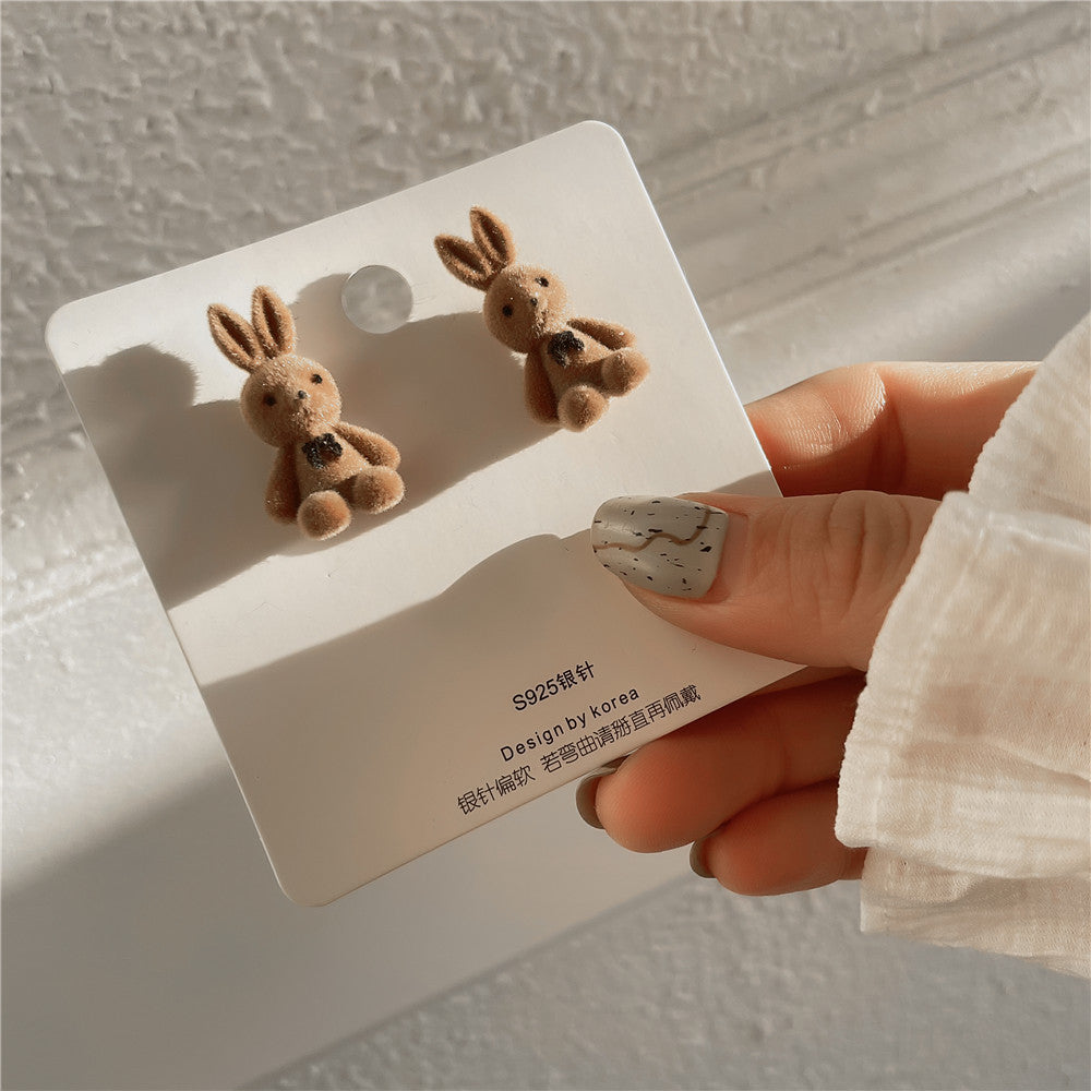 Cute Cartoon Rabbit Velvet Earrings with 925 Sterling Silver Posts for Women