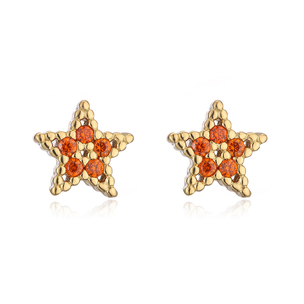 Orecchini a perno con stella geometrica, graziosi e freschi, da donna, in rame con placcatura in oro 18K e zirconia micro-incastonata