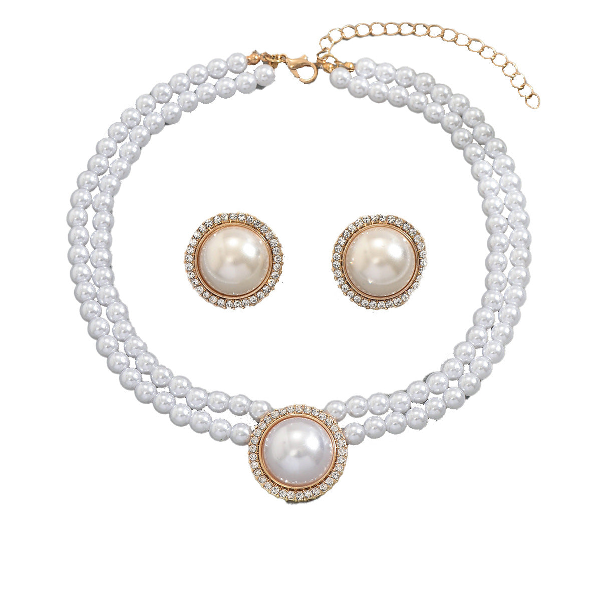 Conjunto de collar con colgante de perlas geométricas con incrustaciones de nácar para mujer, joyería de moda con cadena larga de perlas