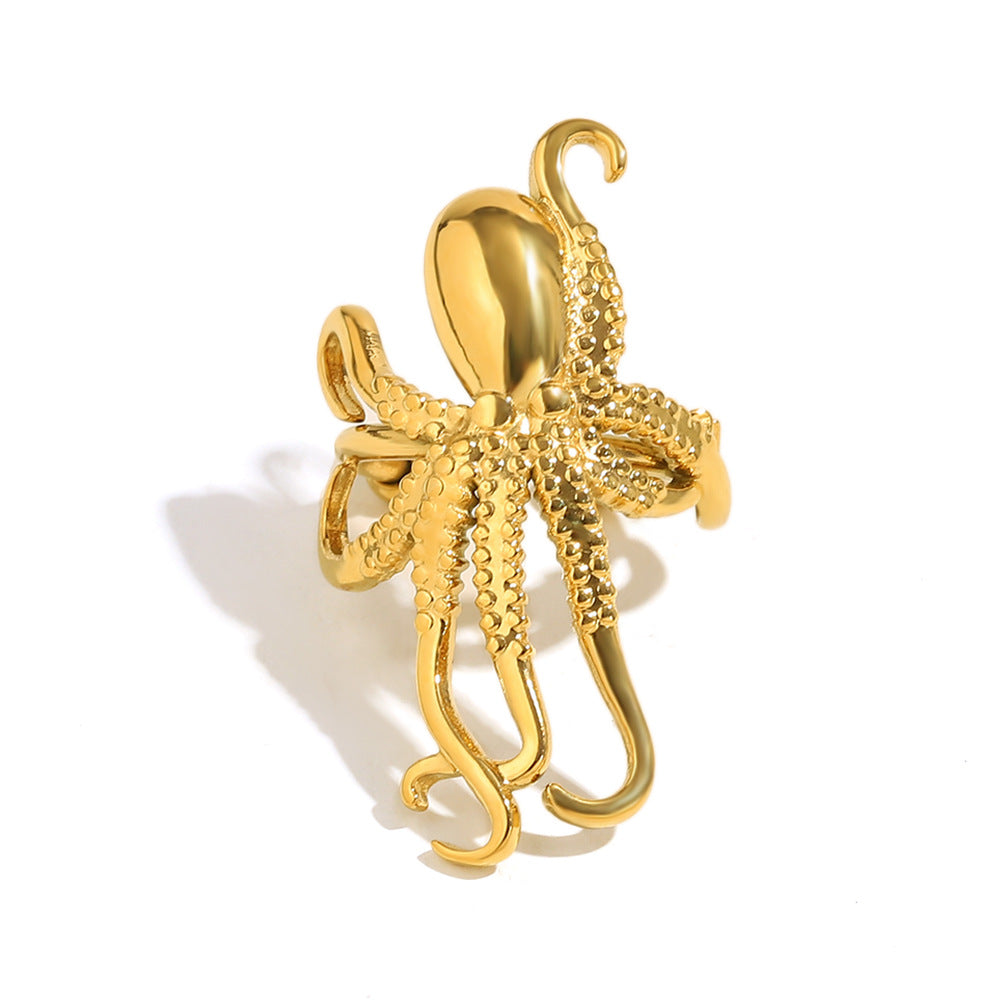 Fashionable Octopus-Shaped Stainless Steel Ear Clip for Women with 18K Gold Plating