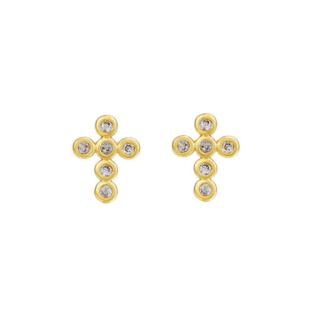 16K Gold Plated Brass Geometric Round Floral Earrings with Micro-set Cubic Zirconia and 925 Sterling Silver Posts