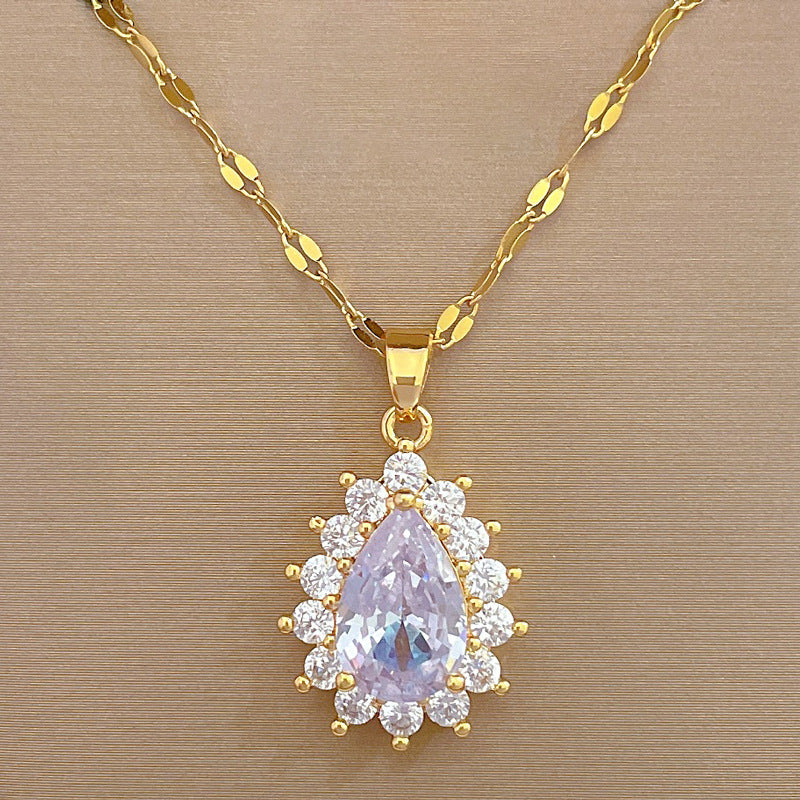 Set di collana e orecchini a goccia in acciaio al titanio di lusso con intarsio di strass