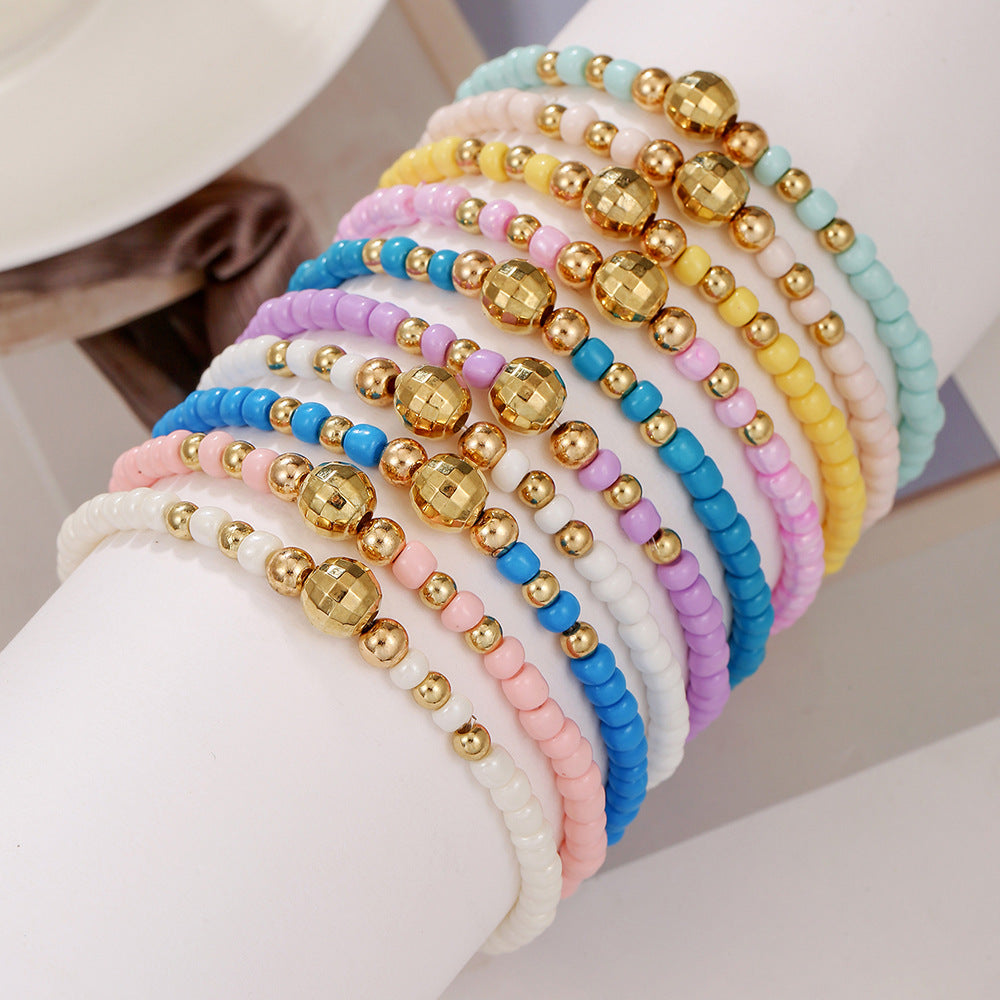 Minimalist Casual Geometric Round Seed Bead Alloy Handmade Bracelet Set for Women and Men