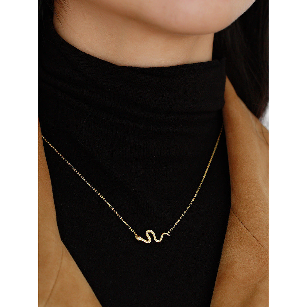 Collar de lujo con dije de diamante chapado en forma de serpiente de plata de ley 925 con cadena de eslabones para mujer